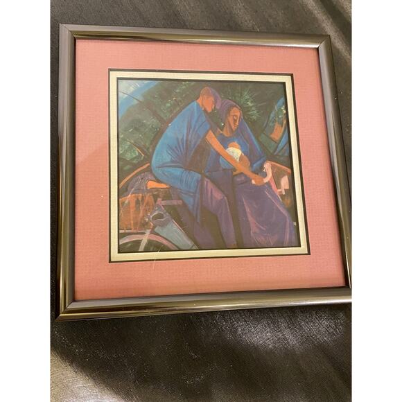 Pro - Framed Wall Art 6 X 6 in. Man, Woman, Child on Bicycle Double matted EUC - Picture 7 of 16